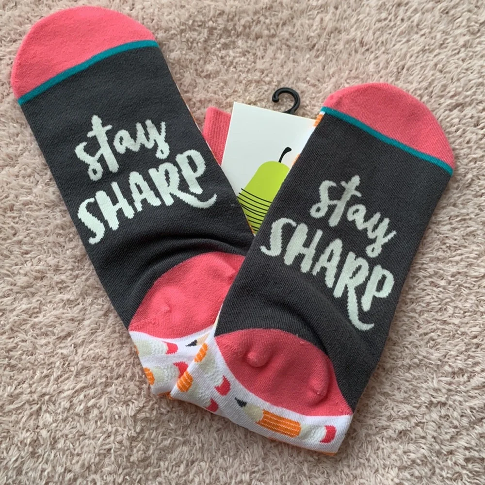 Woven Pear’s “Stay Sharp” socks in White, Grey, Pink, Black, Tan, and Orange - Picture 2 of 3